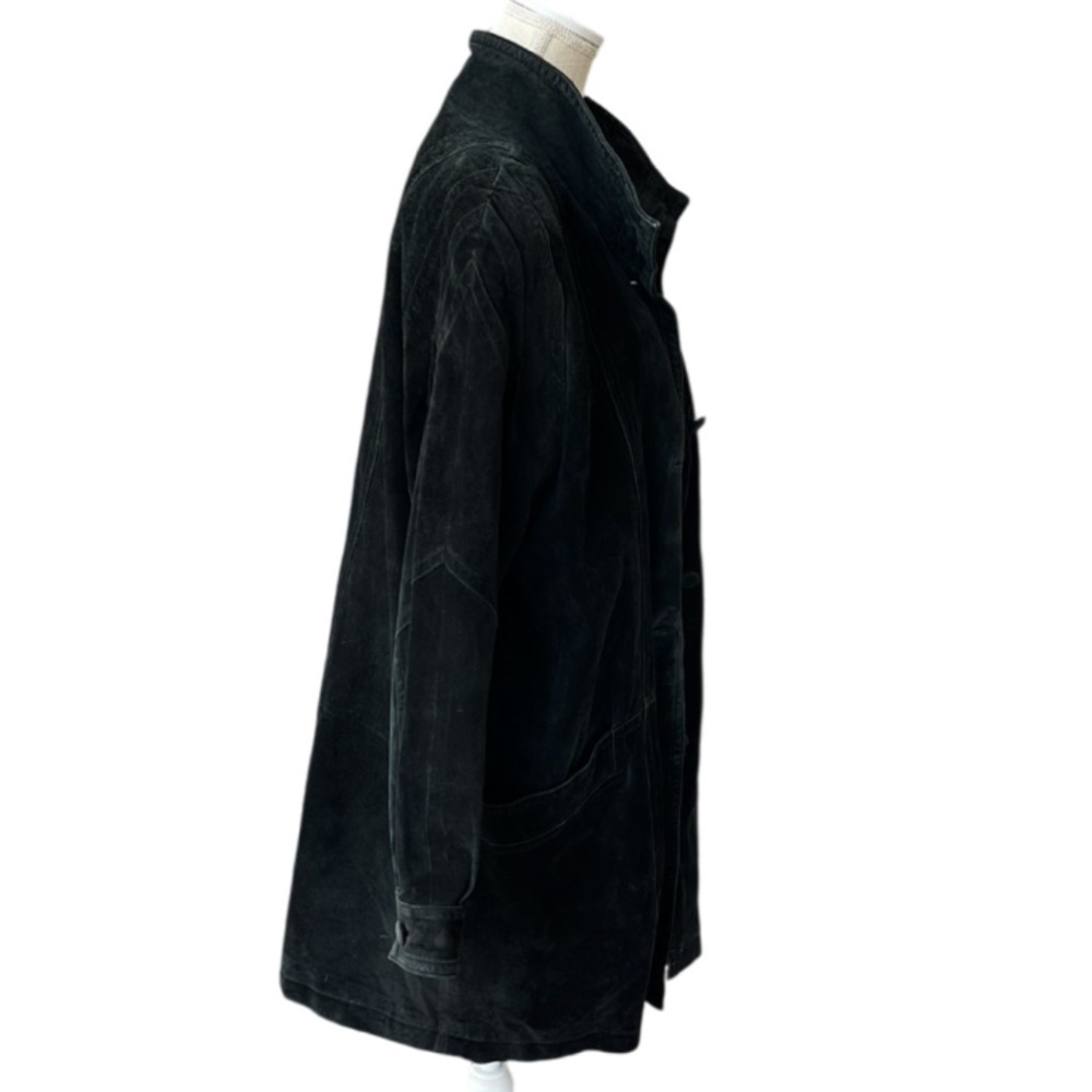 SILVERLEAF Women’s Black Suede Leather Long Jacket- Large - Picture 3 of 12
